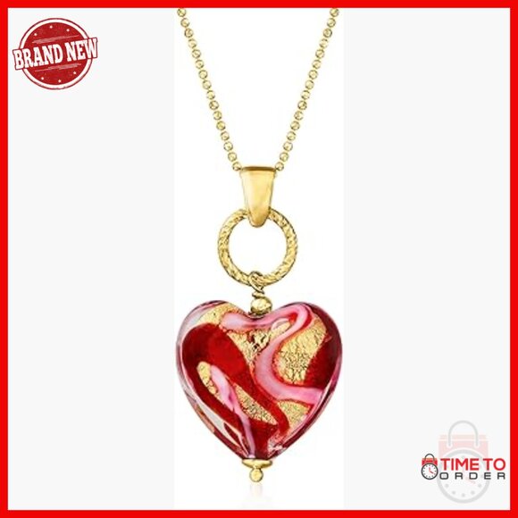 18-Inch Gold Plated Sterling Silver Heart Pendant Necklace with Murano Glass